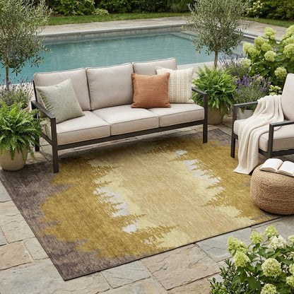 5' X 8' Walnut And Gold Floral Washable Indoor Outdoor Area Rug HomeRoots