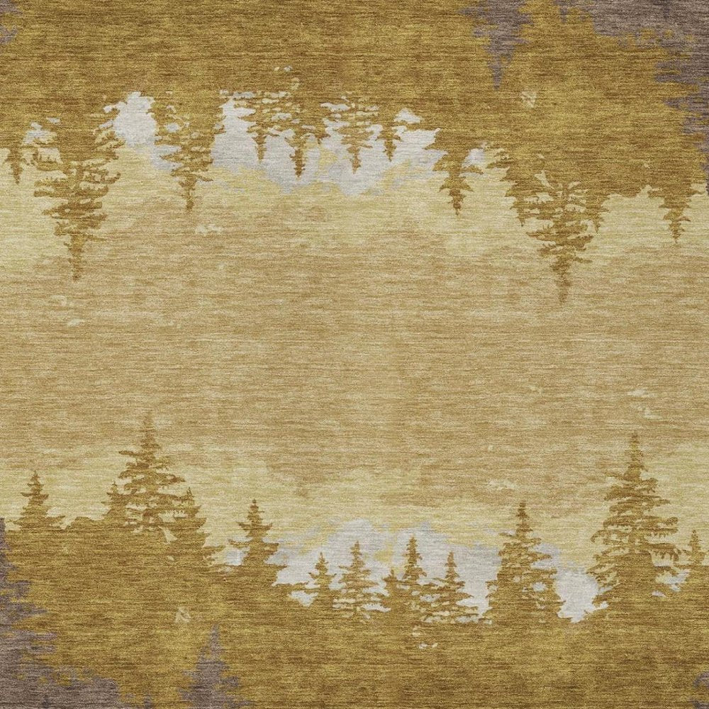 5' X 8' Walnut And Gold Floral Washable Indoor Outdoor Area Rug — view 7
