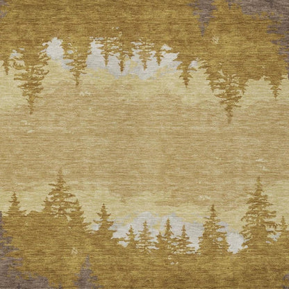 5' X 8' Walnut And Gold Floral Washable Indoor Outdoor Area Rug