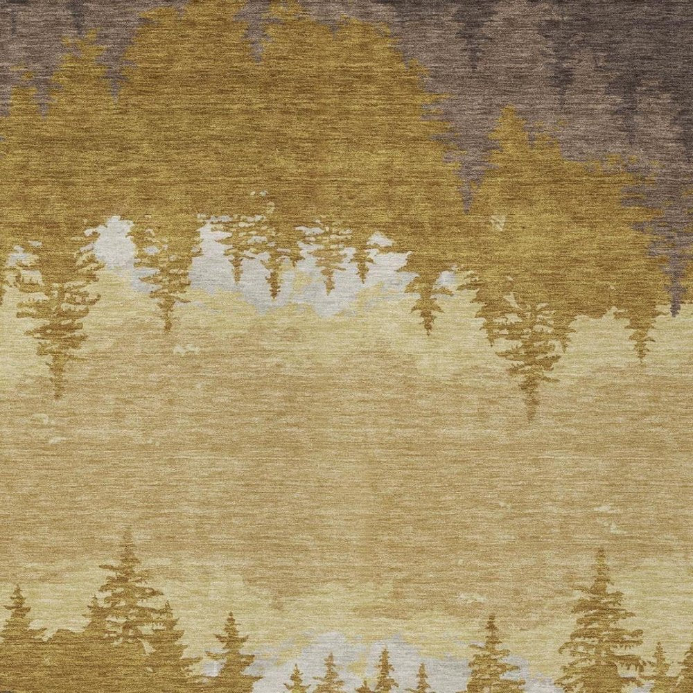 5' X 8' Walnut And Gold Floral Washable Indoor Outdoor Area Rug — view 9