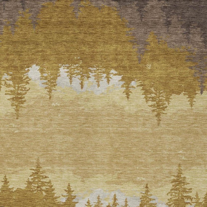 5' X 8' Walnut And Gold Floral Washable Indoor Outdoor Area Rug