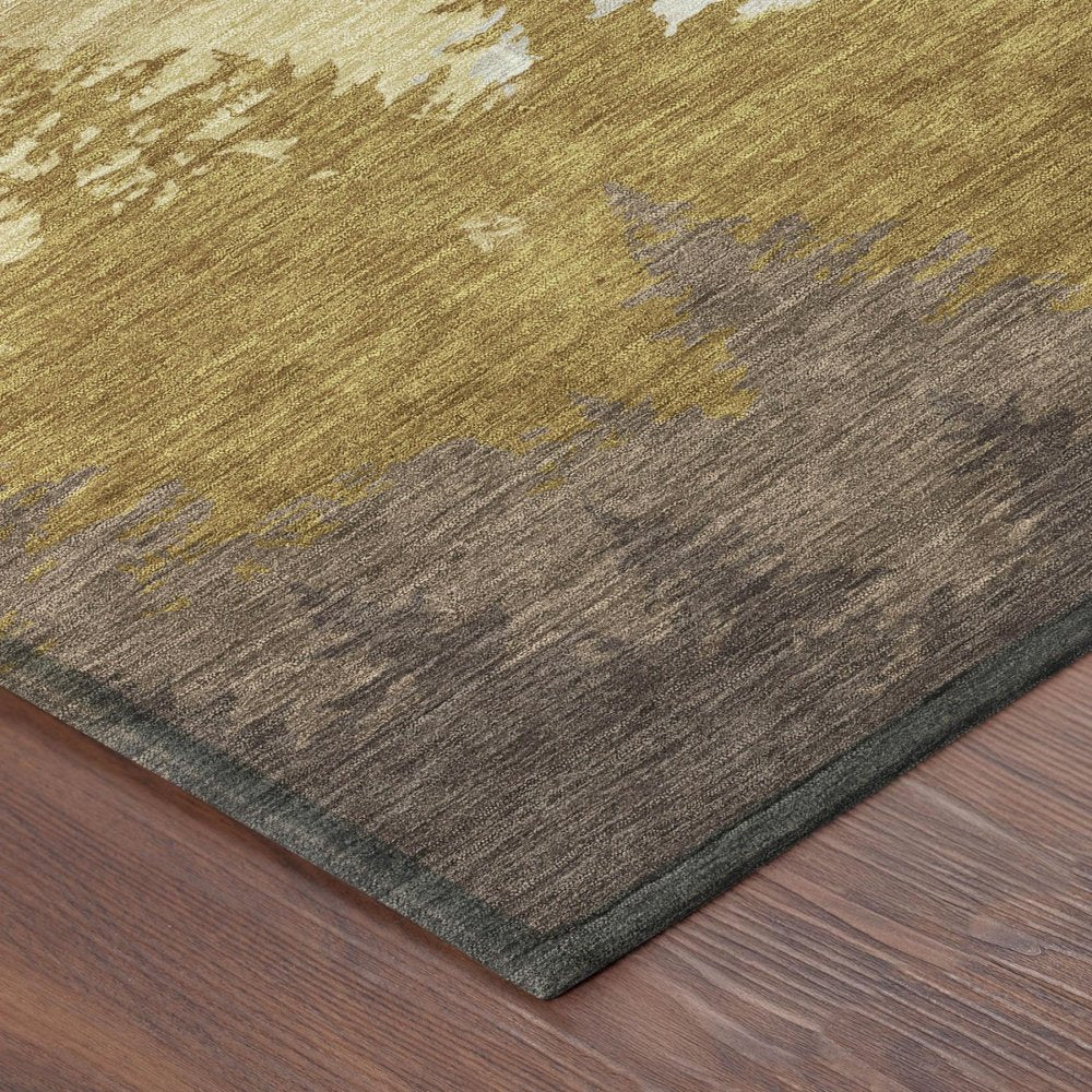 5' X 8' Walnut And Gold Floral Washable Indoor Outdoor Area Rug — view 2