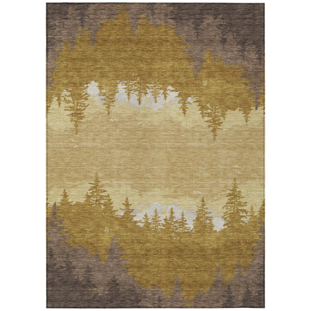 9' X 12' Walnut And Gold Floral Washable Indoor Outdoor Area Rug HomeRoots