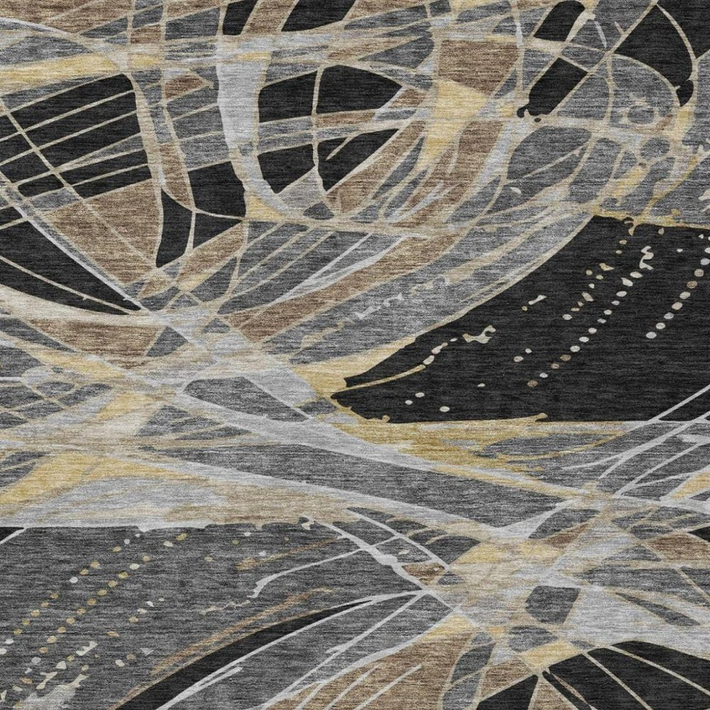 5' X 8' Black And Graphite Abstract Washable Indoor Outdoor Area Rug