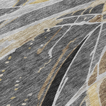 5' X 8' Black And Graphite Abstract Washable Indoor Outdoor Area Rug HomeRoots