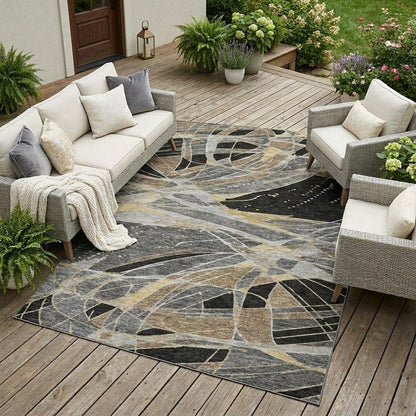 8' X 10' Black And Graphite Abstract Washable Indoor Outdoor Area Rug HomeRoots