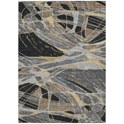 8' X 10' Black And Graphite Abstract Washable Indoor Outdoor Area Rug