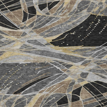 8' X 10' Black And Graphite Abstract Washable Indoor Outdoor Area Rug