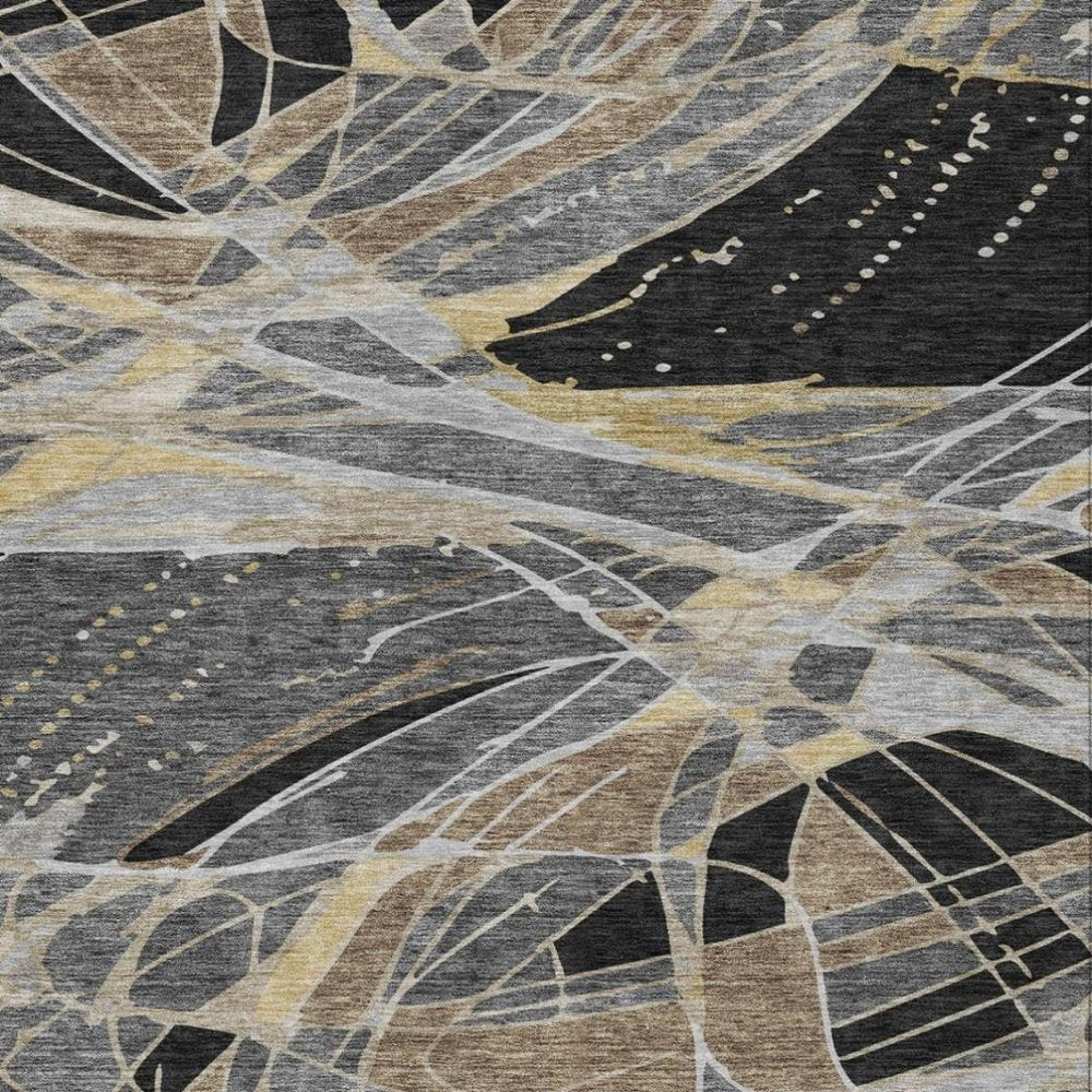 8' X 10' Black And Graphite Abstract Washable Indoor Outdoor Area Rug — view 9