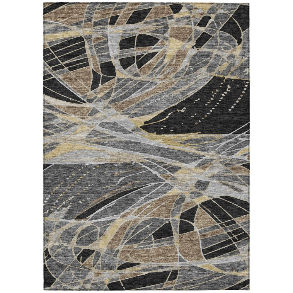 8' X 10' Black And Graphite Abstract Washable Indoor Outdoor Area Rug — view 1