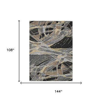 9' X 12' Black And Graphite Abstract Washable Indoor Outdoor Area Rug HomeRoots