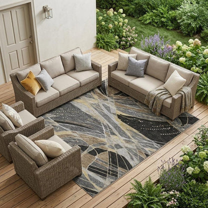9' X 12' Black And Graphite Abstract Washable Indoor Outdoor Area Rug HomeRoots