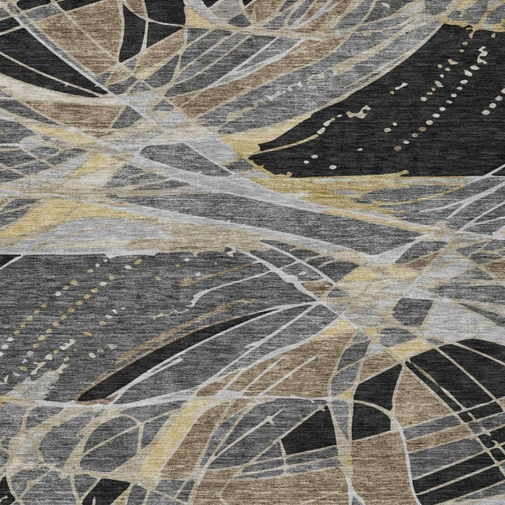 9' X 12' Black And Graphite Abstract Washable Indoor Outdoor Area Rug
