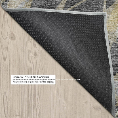 9' X 12' Black And Graphite Abstract Washable Indoor Outdoor Area Rug