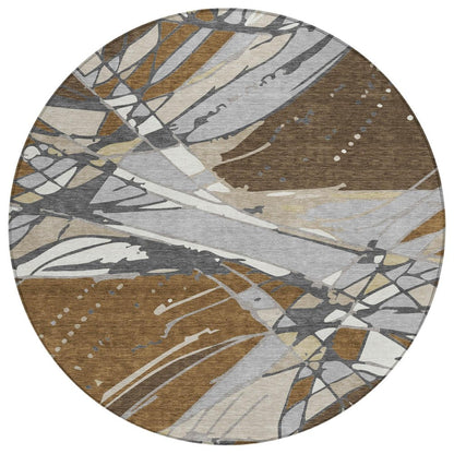 8' Chocolate And Brown Round Abstract Washable Indoor Outdoor Area Rug HomeRoots