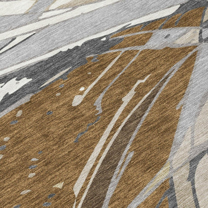 8' Chocolate And Brown Round Abstract Washable Indoor Outdoor Area Rug