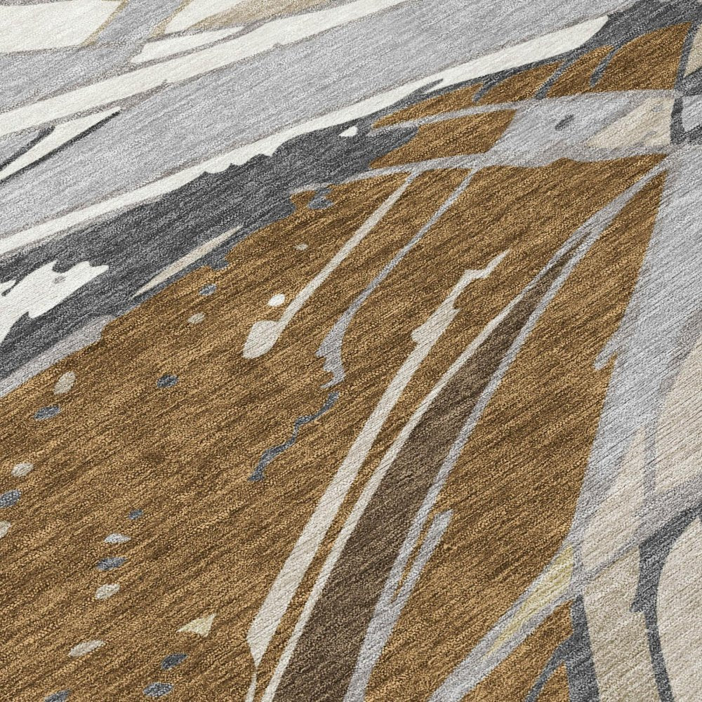 8' Chocolate And Brown Round Abstract Washable Indoor Outdoor Area Rug — view 3