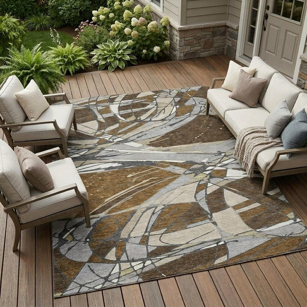 8' X 10' Chocolate And Brown Abstract Washable Indoor Outdoor Area Rug HomeRoots