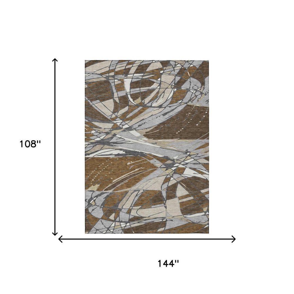 9' X 12' Chocolate And Brown Abstract Washable Indoor Outdoor Area Rug — view 4