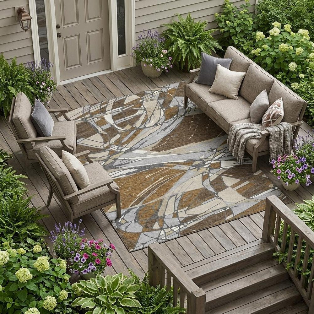 9' X 12' Chocolate And Brown Abstract Washable Indoor Outdoor Area Rug — view 5