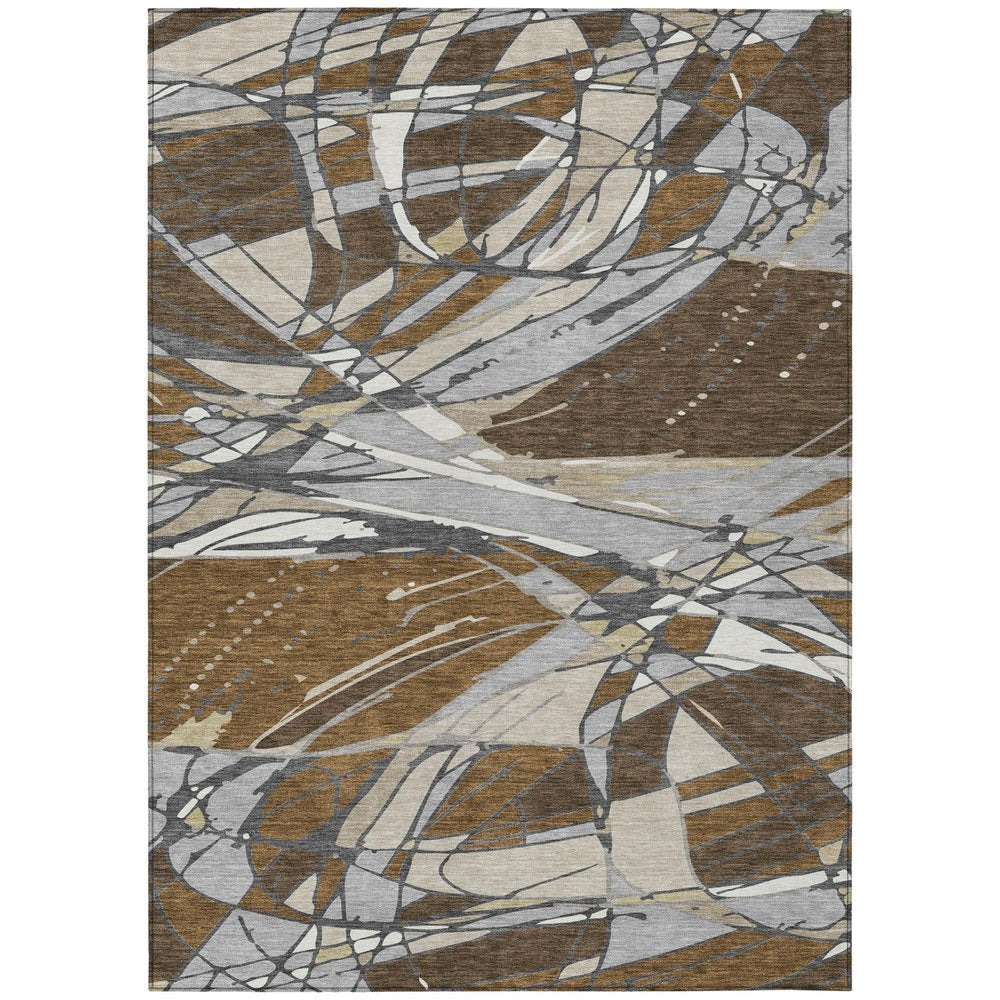 9' X 12' Chocolate And Brown Abstract Washable Indoor Outdoor Area Rug — view 1