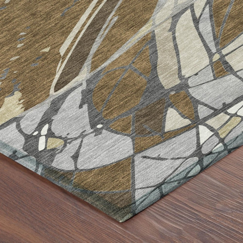 9' X 12' Chocolate And Brown Abstract Washable Indoor Outdoor Area Rug — view 2