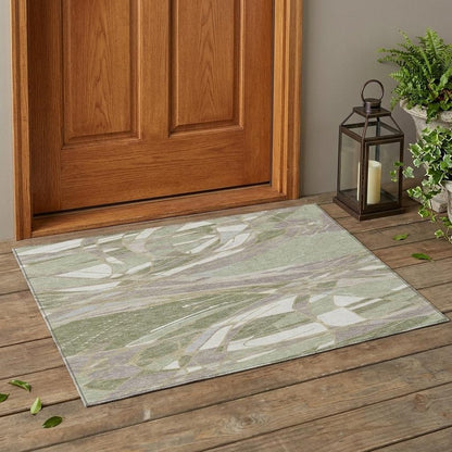 3' X 5' Green And Ivory Abstract Washable Indoor Outdoor Area Rug HomeRoots