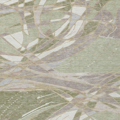 3' X 5' Green And Ivory Abstract Washable Indoor Outdoor Area Rug