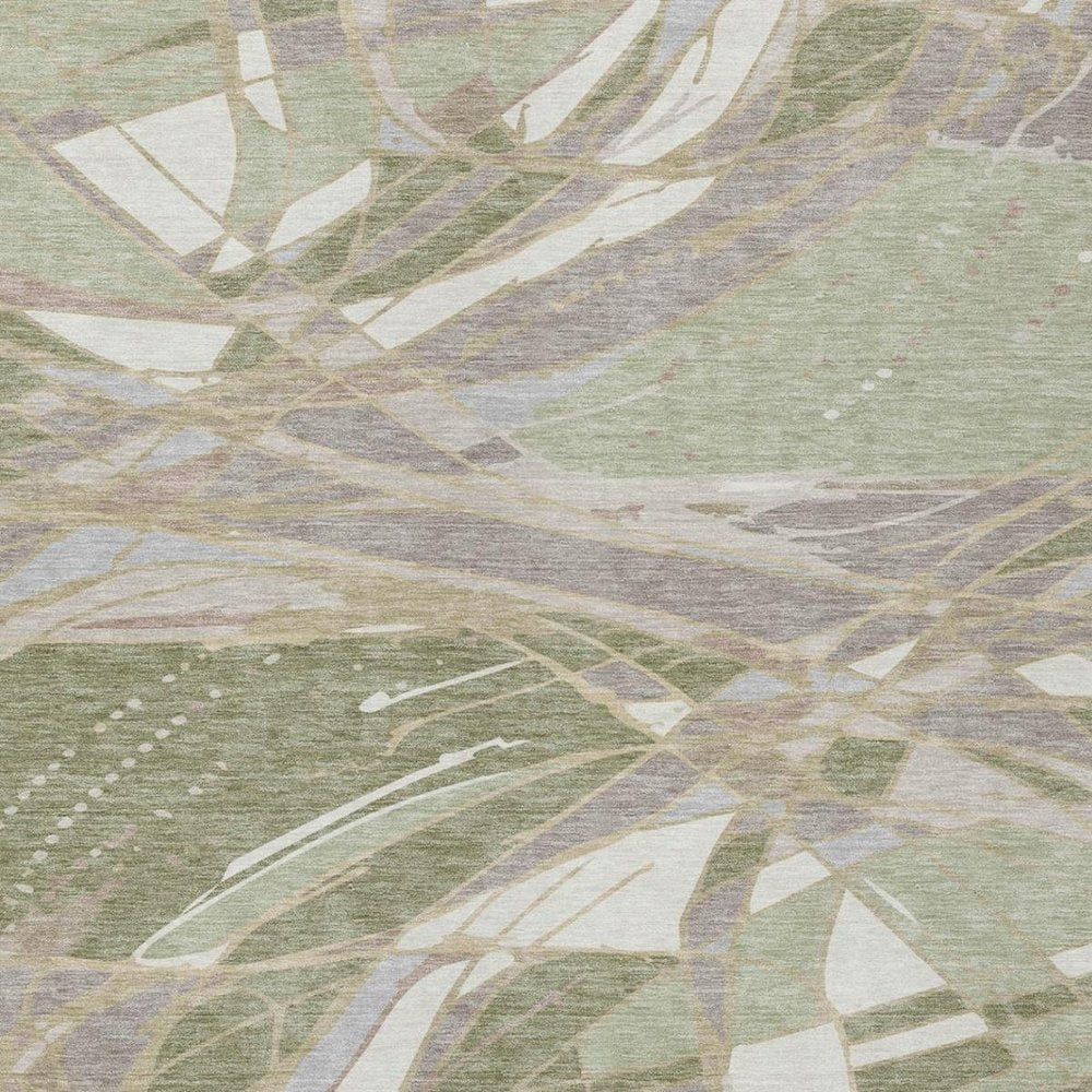 3' X 5' Green And Ivory Abstract Washable Indoor Outdoor Area Rug