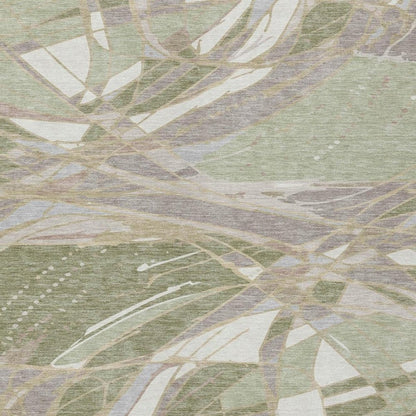3' X 5' Green And Ivory Abstract Washable Indoor Outdoor Area Rug