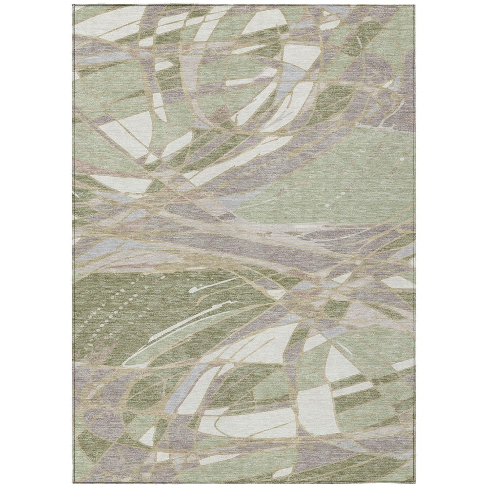 3' X 5' Green And Ivory Abstract Washable Indoor Outdoor Area Rug HomeRoots