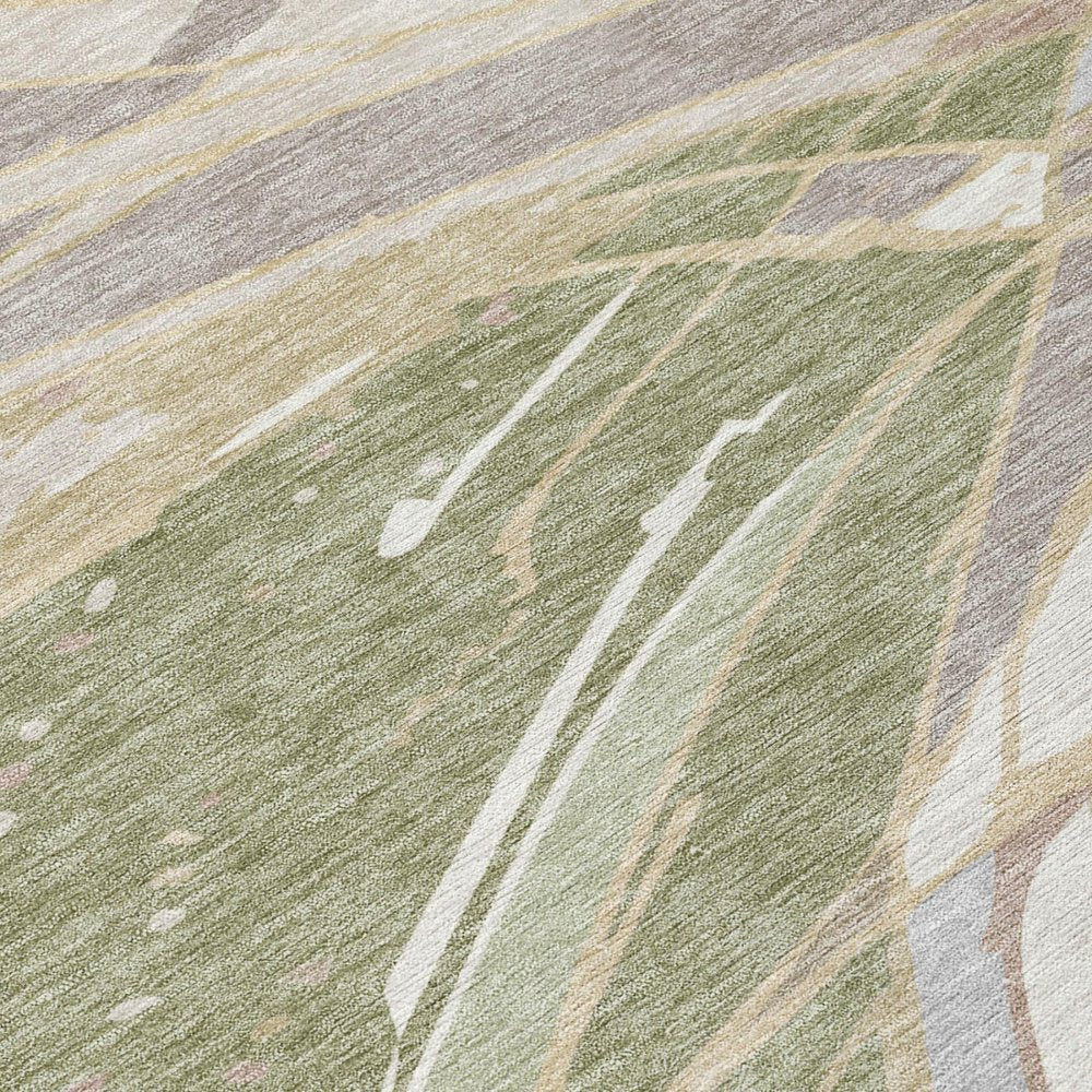 3' X 5' Green And Ivory Abstract Washable Indoor Outdoor Area Rug — view 3