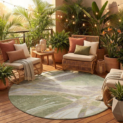 8' Green And Ivory Round Abstract Washable Indoor Outdoor Area Rug HomeRoots