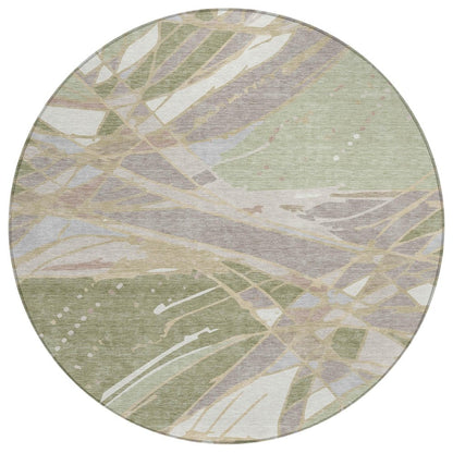 8' Green And Ivory Round Abstract Washable Indoor Outdoor Area Rug HomeRoots