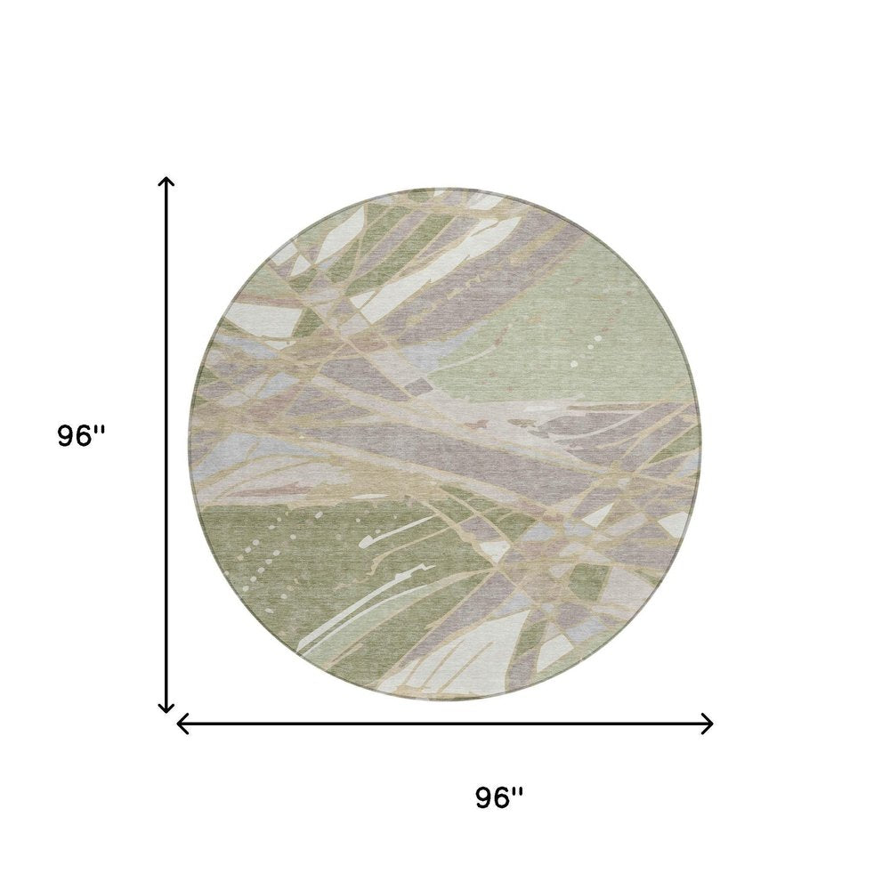 8' Green And Ivory Round Abstract Washable Indoor Outdoor Area Rug HomeRoots