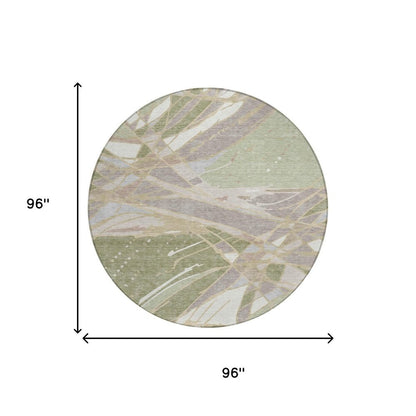 8' Green And Ivory Round Abstract Washable Indoor Outdoor Area Rug HomeRoots