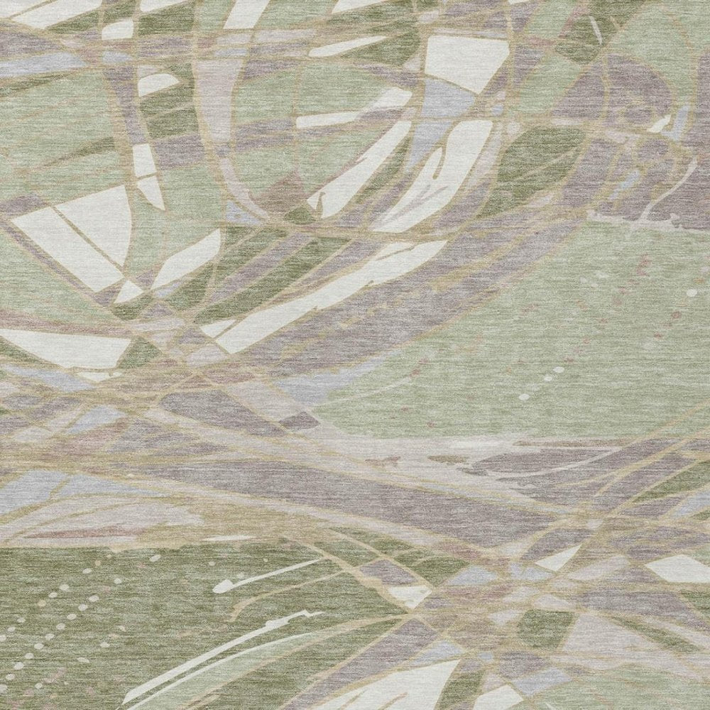 8' X 10' Green And Ivory Abstract Washable Indoor Outdoor Area Rug — view 7