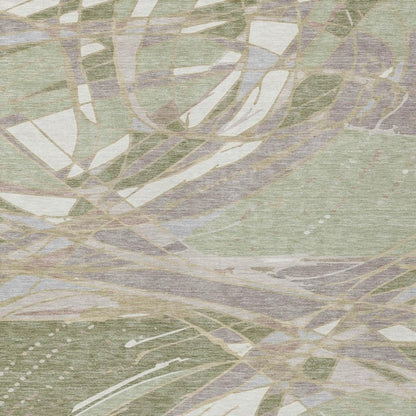 8' X 10' Green And Ivory Abstract Washable Indoor Outdoor Area Rug