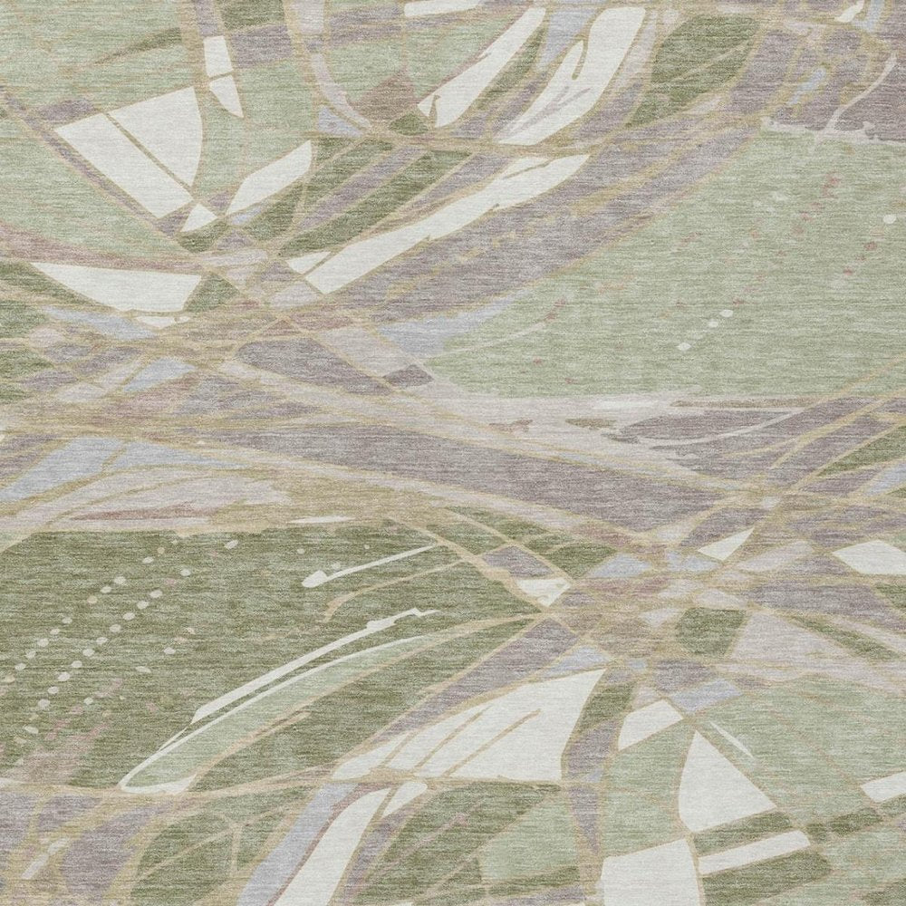 8' X 10' Green And Ivory Abstract Washable Indoor Outdoor Area Rug