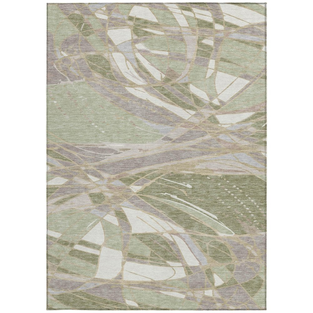 8' X 10' Green And Ivory Abstract Washable Indoor Outdoor Area Rug — view 9