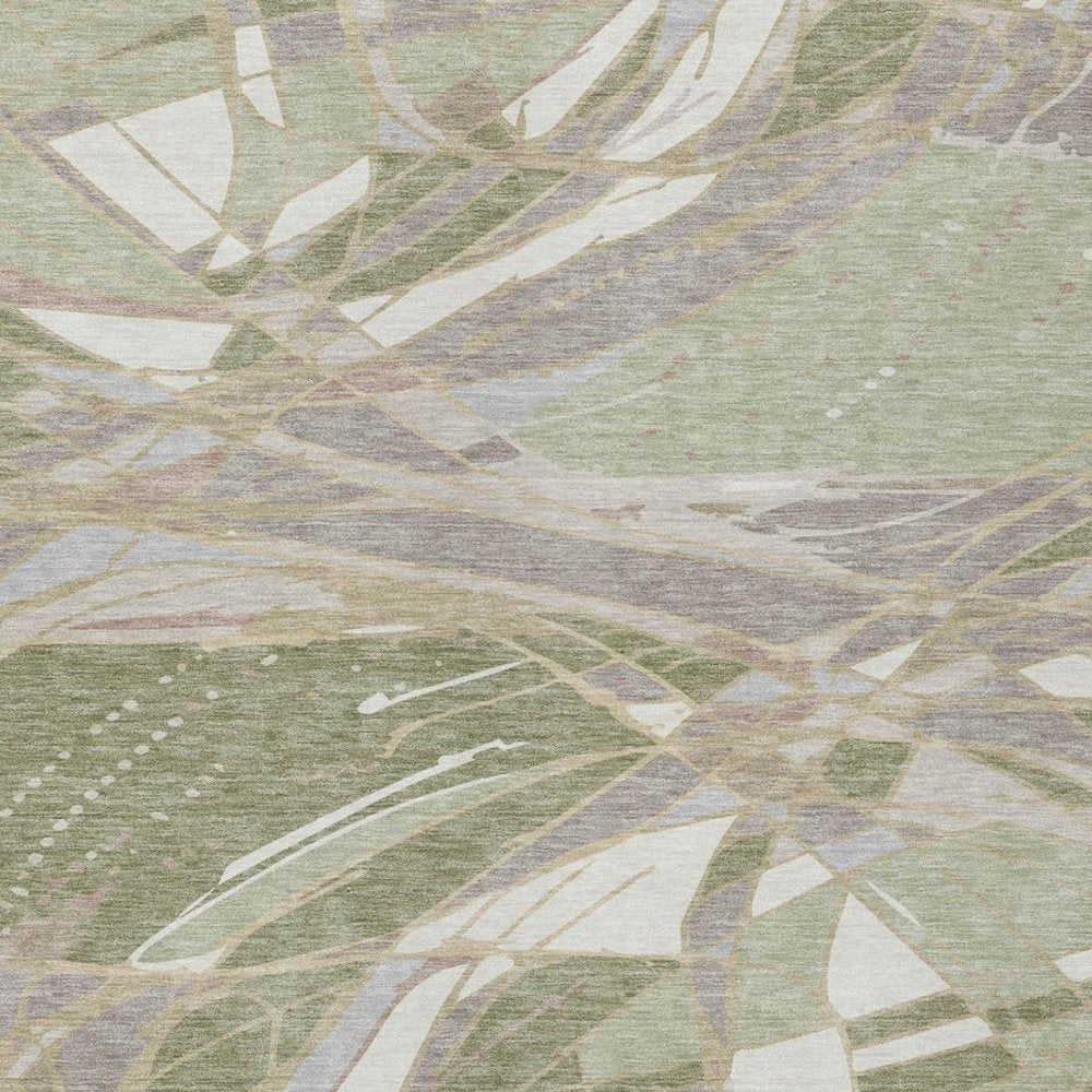 9' X 12' Green And Ivory Abstract Washable Indoor Outdoor Area Rug — view 7