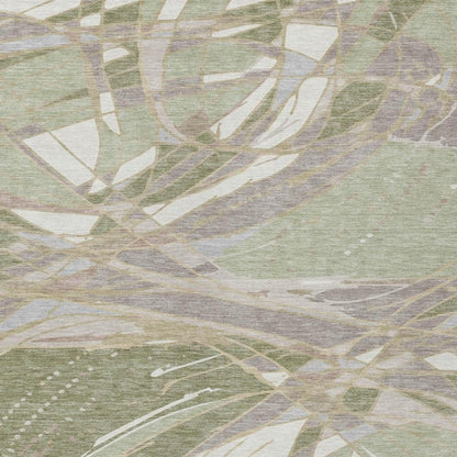 9' X 12' Green And Ivory Abstract Washable Indoor Outdoor Area Rug