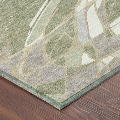9' X 12' Green And Ivory Abstract Washable Indoor Outdoor Area Rug HomeRoots