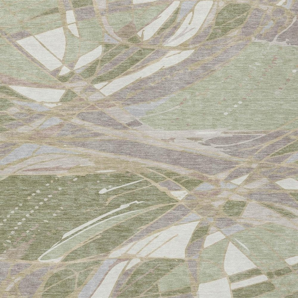 10' X 14' Green And Ivory Abstract Washable Indoor Outdoor Area Rug — view 7