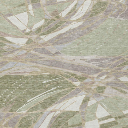 10' X 14' Green And Ivory Abstract Washable Indoor Outdoor Area Rug