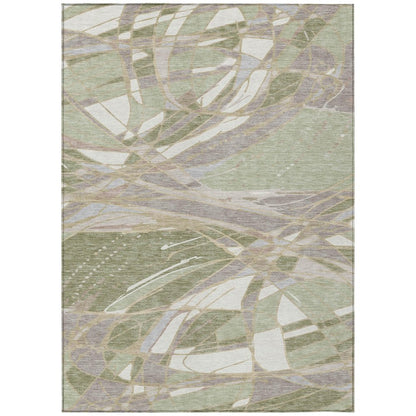 10' X 14' Green And Ivory Abstract Washable Indoor Outdoor Area Rug