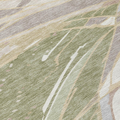10' X 14' Green And Ivory Abstract Washable Indoor Outdoor Area Rug HomeRoots