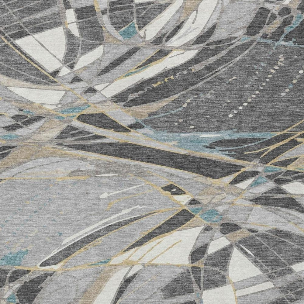 3' X 5' Gray And Graphite Abstract Washable Indoor Outdoor Area Rug — view 7