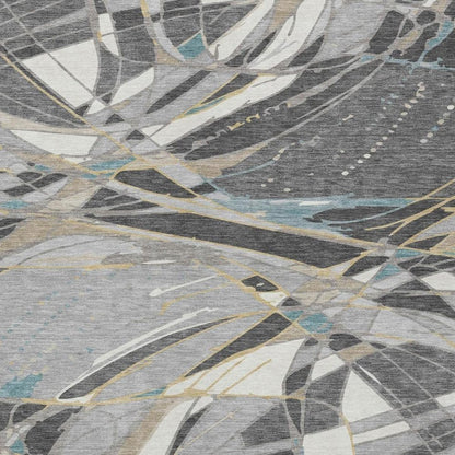 3' X 5' Gray And Graphite Abstract Washable Indoor Outdoor Area Rug