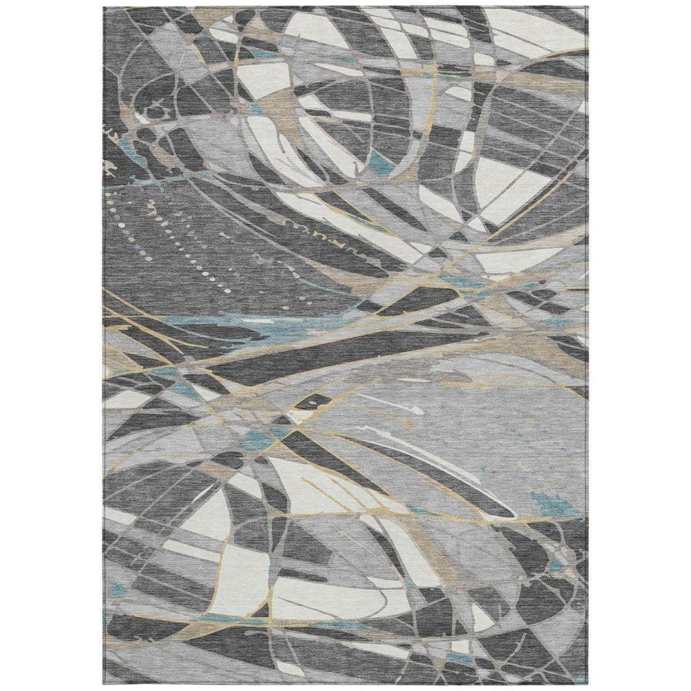 3' X 5' Gray And Graphite Abstract Washable Indoor Outdoor Area Rug — view 8
